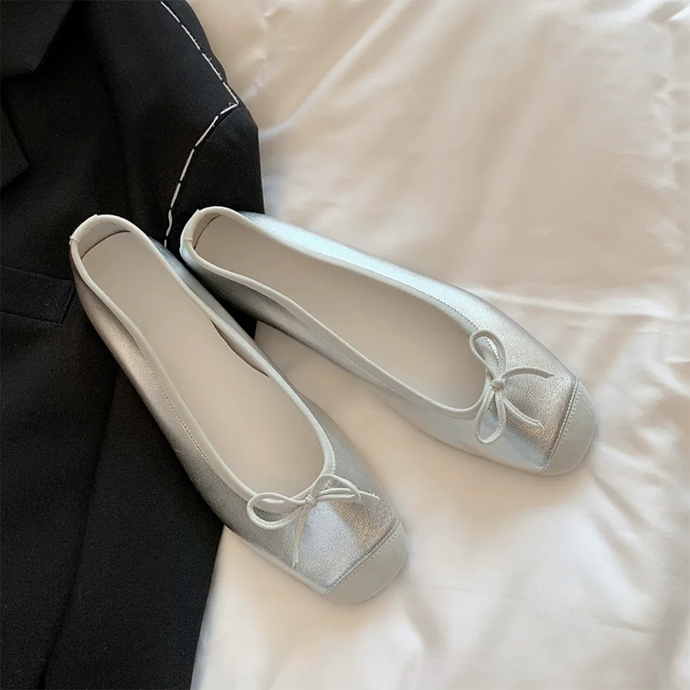 Ballerines en cuir véritable à la mode, bout rond, nœud papillon, belles chaussures pour femmes, chaussures plates de styliste de haute qualité, à enfiler