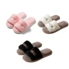 Élégant doux décontracté moelleux pantoufles lettre chaude femmes maison appartements anti dérapant semelle épaisse maison coton chaussures intérieur