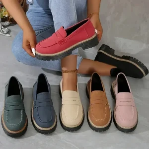Chaussures plates confortables à talons bas pour femmes, mocassins à plateforme monochromes pour dames, style britannique, nouveau, printemps, automne Chaussures plates confortables à talons bas pour femmes, mocassins à plateforme monochromes pour dames, style britannique, nouveau, printemps, automne