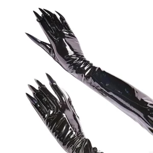 Gants à ongles longs en cuir émaillé, élégants, serrés à haute brillance, pour femmes à la mode, événements serrés et occasions à thème