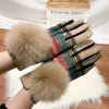17 modèles élégants gants d'hiver pour femmes classique plaid fourrure de renard pompon écran tactile doublure en peluche gants épais cadeau féminin