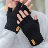 Gants tricotés chauds en peluche sans doigts pour hommes et femmes, gants de sport de plein air pour écran tactile, mode hiver automne