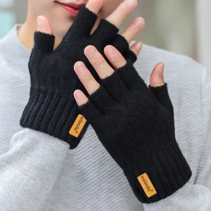 Gants tricotés chauds en peluche sans doigts pour hommes et femmes, gants de sport de plein air pour écran tactile, mode hiver automne