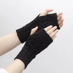Gants tricotés sans doigts pour femmes, chauffe-mains, manches courtes, couleur unie, idéal pour le travail, style décontracté, doux, hiver