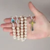 Diyalo-Collier chapelet de perles blanches en acrylique avec UL, breloques religieuses JOCatholic, prière de baptême, cadeaux de dévotion