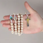 Diyalo-Collier chapelet de perles blanches en acrylique avec UL, breloques religieuses JOCatholic, prière de baptême, cadeaux de dévotion