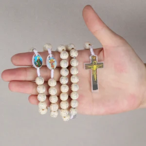 Diyalo-Collier chapelet de perles blanches en acrylique avec UL, breloques religieuses JOCatholic, prière de baptême, cadeaux de dévotion