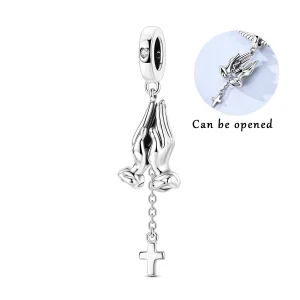 Breloques à main de prière en argent Sterling 925, perle en Zircon CZ, croix pendante adaptée au Bracelet Original, bricolage de bijoux pour femmes, cadeau