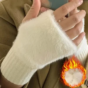 Gants demi-doigts chauds et résistants au froid pour femmes en automne et en hiver, polyvalents et en peluche, jolis gants demi-doigt de bureau