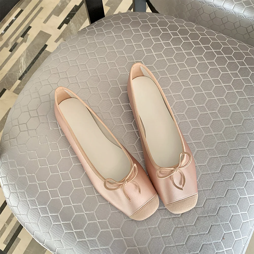Ballerines en cuir véritable à la mode, bout rond, nœud papillon, belles chaussures pour femmes, chaussures plates de styliste de haute qualité, à enfiler