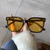 lunettes de soleil carrées surdimensionnées punk uv400 pour femmes et hommes, lunettes de conduite tendance jaune avec monture vintage