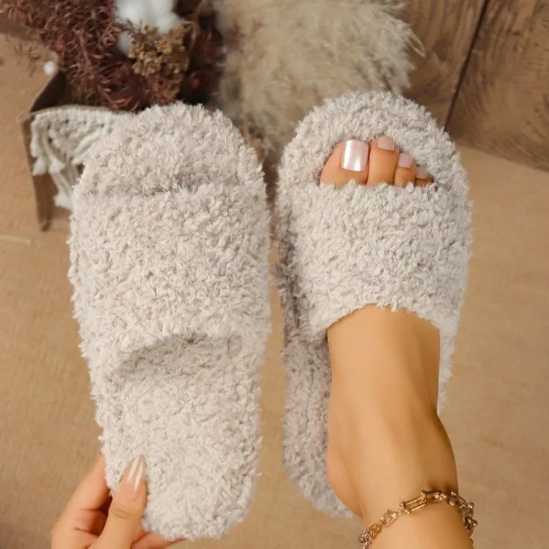 2025 nouveau décontracté moelleux femmes appartements pantoufles maison concepteur femme chaussures mode luxe flou hiver peluche élégant diapositives femmes