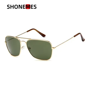 Shonemes lunettes de soleil carrées Vintage Double pont conduite nuances cadre en métal extérieur UV400 lunettes de soleil pour hommes femmes
