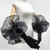 gants longs en velours à volants en maille élégante, couleur unie, manches à main pour femmes, robe de mariée, robe de soirée, gants d'étiquette