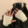 gants demi doigts à la mode adaptés aux femmes, doux et chauds, luxueux, couleur unie, tricotés en peluche, sans doigts, hiver