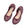 Chaussures de Ballet en PU à bouche peu profonde de couleur unie, chaussures plates à semelle souple avec fil à nœud papillon, ballerines légères pliables pour femmes, gymnastique