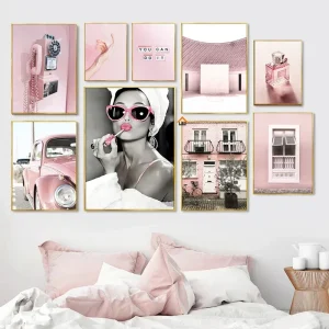 Affiche de téléphone de voiture Vintage rose pour femmes, parfum de luxe, peintures décoratives, toile, images d&rsquo;art murales, salon, salle de bains, décembre