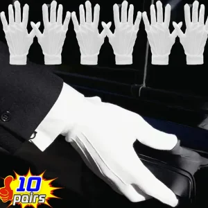 Paires de gants en coton blanc pour hommes, uniforme de smoking formel, garde d&rsquo;honneur, défilé, Costume de cérémonie, Cosplay, pièce de monnaie, bijoux, gant de majordome