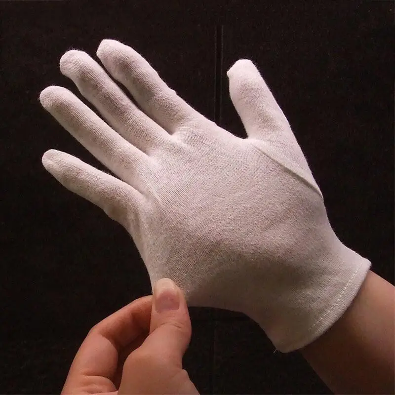 gants de travail en coton blanc, 12 paires, pour mains sèches, film de manipulation cérémonie, bijoux, gants d'inspection en argent, outil de nettoyage ménager