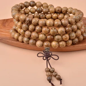 Perles de prière en wengé multicouches, bouddhiste tibétain, Bracelet de bouddha Mala, chapelet en bois pour femmes et hommes