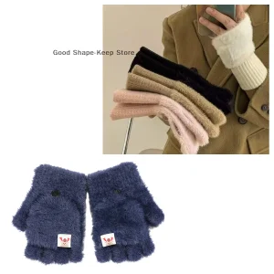 Gants demi-doigt en peluche chauds et résistants au froid pour femmes, vêtements de bureau polyvalents et mignons pour l&rsquo;automne et l&rsquo;hiver