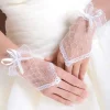 gants courts en dentelle incrustés de biscuits avec nœud papillon pour patients, élégants, minces, sans doigts, blanc, ivoire, accessoires de robe de mariée
