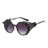 respzed lunettes de soleil punk pour hommes et femmes, nuances de métal, rondes, steampunk, cuir, vintage, designer, oculos, uv400, gafas