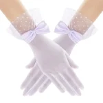 Gants élégants en dentelle noire douce, à pois blancs, pour mariage, mariée, maille Beige, mitaines à doigts longs pour Banquet