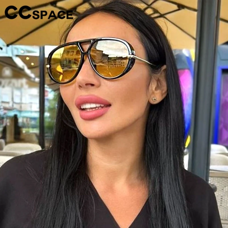 Lunettes de soleil surdimensionnées pour femmes, mode, grande taille, lentille jaune, styliste de luxe, Protection UV 2024 # 300864