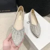 chaussures plates polyvalentes à la mode, chaussures simples pointues, perle d'eau, diamant, nouveau style nickel é, printemps et automne 2024