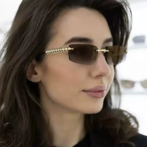 Lunettes de soleil sans bordure pour femmes, tendance, de luxe, Style Vintage, Chic, sans cadre, en métal, nouvelle collection