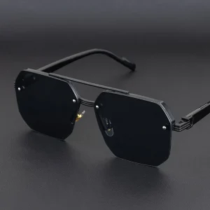 Lunettes de soleil en métal pour hommes, demi-monture carrée, ongles de riz, tendance décontractée, personnalité rétro, mode, lunettes de sport de plein air