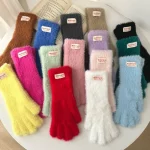 2025 nouveaux gants pour femmes doux hiver chaleur velours gants couleur unie en peluche tricoté mitaines écran tactile Guantes extérieur plus chaud
