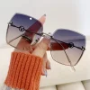 Glamour femmes marque lunettes de soleil de luxe sans monture femme lunettes de soleil élégant tendance dames lunettes UV400