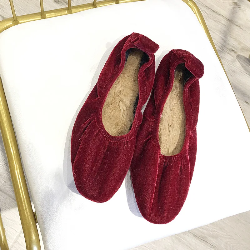 chaussures plates simples et confortables pour femmes, fourrure de lapin en cachemire, peau douce, chaussures de grand mère, nouveau style, automne et hiver