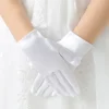 gants de mariage blancs élégants pour enfants, en satin brillant, courts, pour robe, gants de danse élastiques, pour fête d'anniversaire