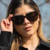 lunettes de soleil carrées épaisses pour femmes, marques de luxe, rivets en plastique, grande monture, protection uv400, nuances noires élégantes, 2025