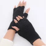 Gants sans doigts pour femmes, demi-doigt, tricot extensible, tendance, vêtements pour dames, accessoires de décoration, hiver 2025