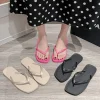 Tongs de plage antidérapantes à rayures, semelle souple, pantoufles à la mode pour femmes, couleur unie, Streetwear, sandales plates d&rsquo;été pour filles