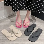 Tongs de plage antidérapantes à rayures, semelle souple, pantoufles à la mode pour femmes, couleur unie, Streetwear, sandales plates d&rsquo;été pour filles
