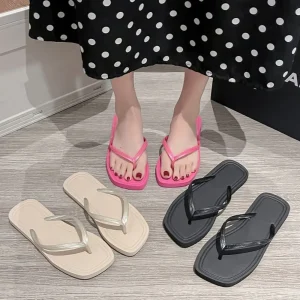 Tongs de plage antidérapantes à rayures, semelle souple, pantoufles à la mode pour femmes, couleur unie, Streetwear, sandales plates d&rsquo;été pour filles