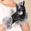 1 paire de gants chauds d'hiver pour femmes, en cuir pu noir, pour automne et hiver, gants d'alpinisme chauds, cadeaux de noël