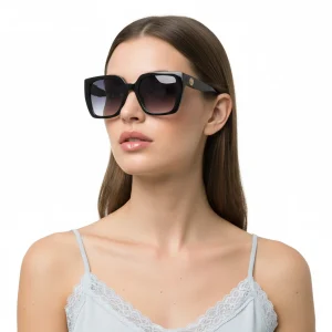 Lunettes de soleil carrées surdimensionnées pour femmes, monture épaisse rétro, Protection UV400, lentille dégradée HD avec médaillon doré, détail du temple