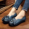 ballerines rétro en cuir véritable pour femmes, mocassins à coussin optique, mocassins à fleurs, chaussures pour dames, designer de luxe, automne