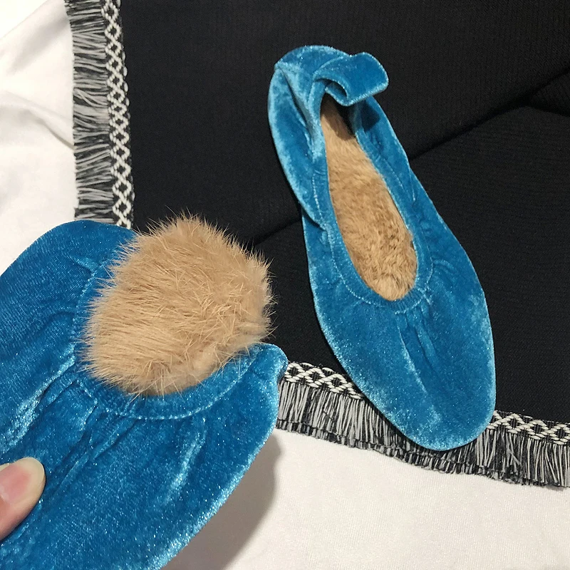 chaussures plates simples et confortables pour femmes, fourrure de lapin en cachemire, peau douce, chaussures de grand mère, nouveau style, automne et hiver
