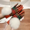 17 modèles élégants gants d'hiver pour femmes classique plaid fourrure de renard pompon écran tactile doublure en peluche gants épais cadeau féminin