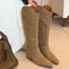 chaussures plates femmes genou bottes hautes mode daim femme chaussures 2025 hiver chelsea bottes nouvelle marche tendance robe longue mujer de botas