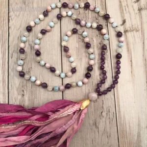Chapelet de prière bouddhiste sacré noué à la main, collier Sari InjTassel, 108 perles Mala, bijoux d&rsquo;énergie de guérison, 10 pièces