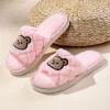 pantoufles ours doux et pelucheux, pantoufles chaudes antidérapantes de dessin animé, chaussures plates épaisses à bout ouvert pour l'hiver, pour la maison