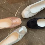 Ballerines en cuir véritable à la mode, bout rond, nœud papillon, belles chaussures pour femmes, chaussures plates de styliste de haute qualité, à enfiler